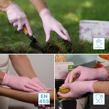 1000 pieces (10x100) ARNOMED disposable gloves in pink, disposable gloves size M, nitrile disposable gloves, powder-free nitrile gloves, disposable rubber gloves, protective gloves, nitrile gloves in XS, S, M, L.