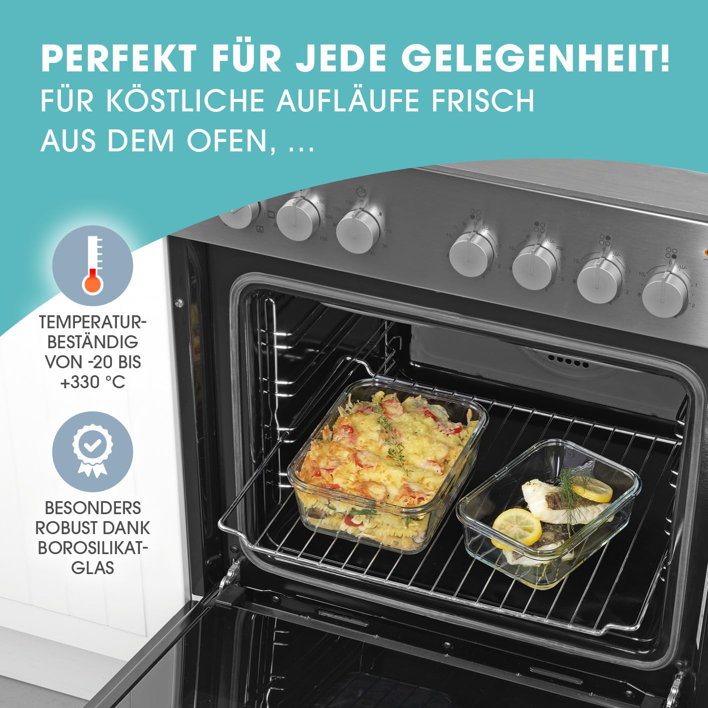 GOURMETmaxx Glass Storage Containers Klick-it 8-piece set | Perfect for sandwiches or meal prep | Dishwasher, microwave, and freezer safe | Storage box with lid
