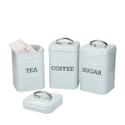 KitchenCraft Living Nostalgia Canisters for Tea, Coffee and Sugar in Gift Box, Steel, Vintage Blue, 3 Piece Set
