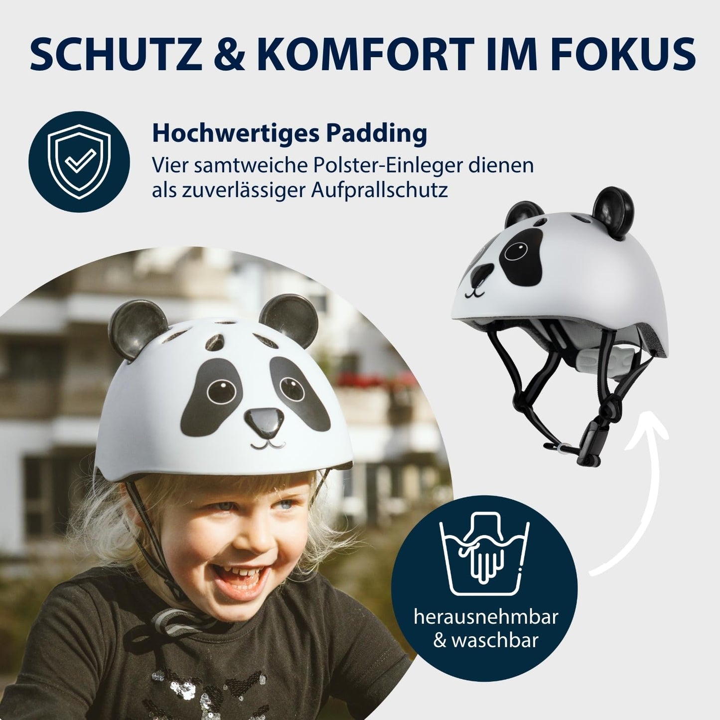 HUDORA Unisex Children's Helmet Pandy, Size 48-52, Helmet, White-Black, 48-52 cm