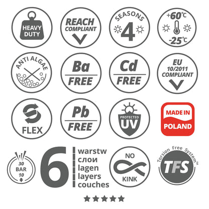 Vartco Professional Plus 6-layer Water Hose Drinking Water Hose Food Hose Torsion-Free System Garden Hose Irrigation Flexible PVC Hose UV-resistant 30 Bar (3/4'' 20m)