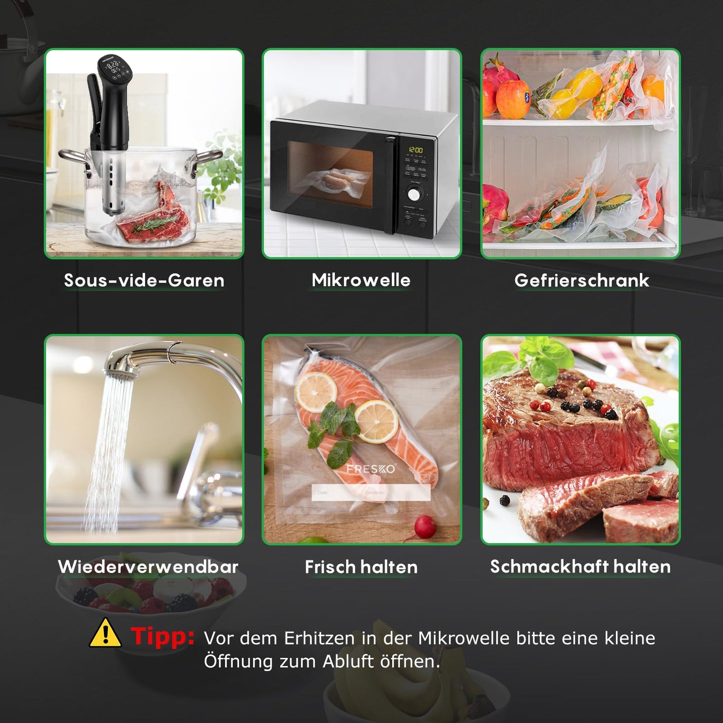 Fresco vacuum bags, food, 20 x 30 cm, 120 bags, embossed, BPA-free, storage, freezing, and cooking in vacuum, suitable for all vacuum machines.