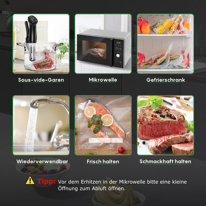 Fresco vacuum bags, food, 20 x 30 cm, 120 bags, embossed, BPA-free, storage, freezing, and cooking in vacuum, suitable for all vacuum machines.