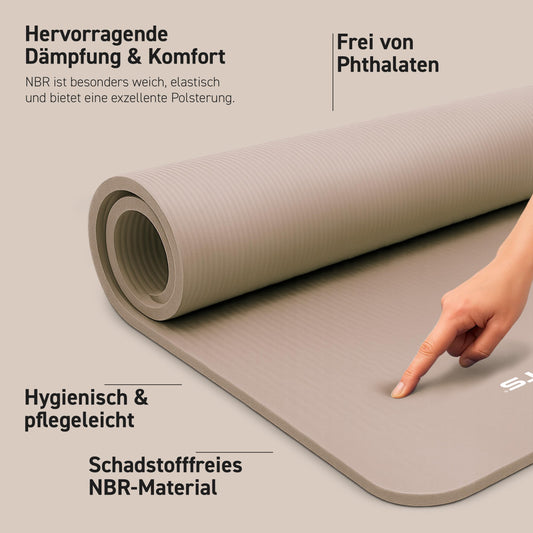 MSPORTS Gymnastics Mat Premium including carrying strap + exercise poster + workout app I Skin-friendly fitness mat 190 x 60 x 1.5 cm - Beige-Caramel - Phthalate-free yoga mat