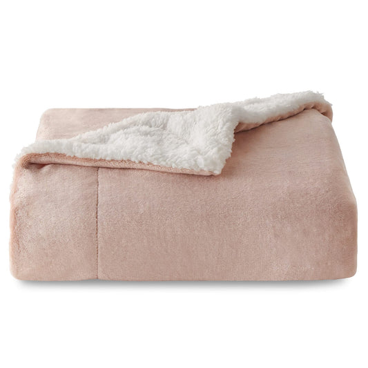 BEDSURE Plush Blanket - Cozy Sherpa Wool Blanket & Throw for Sofa, Fluffy Couch Cover, Thick Fleece Blanket, Soft Living Room Blanket, Grey Pink, 150x200 cm, XL