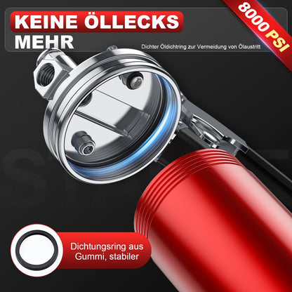 Amyzaval's grease gun for grease nipples, 8000PSI hand grip one-handed grease gun, heavy-duty barrel with grease gun nozzle, flexible hose and metal tube, grease gun for 400g cartridges, red