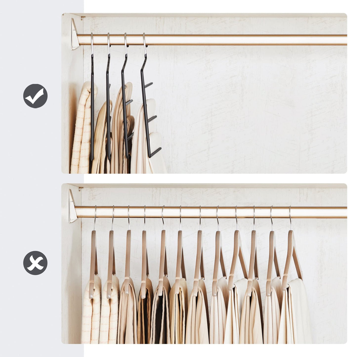 SONGMICS space-saving pants hangers, set of 4, multi-clothes hanger, open end, non-slip, for 5 pants each, for jeans, towels, scarves, black CRI034B02