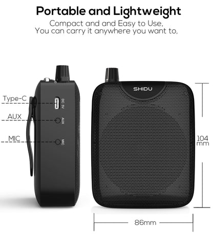Wired Microphone Headset Voice Amplifier Portable SHIDU M500 Mini Speaker PA Speaker, rechargeable 2000mAh amplifier for teachers, tour guides, yoga.