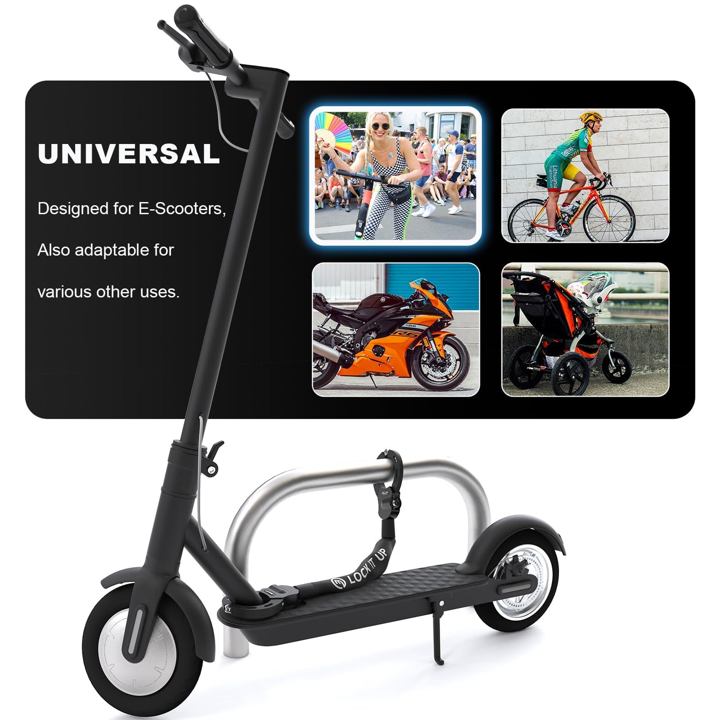 Mezelon E Scooter Lock 8mm | Bike Lock | High Security Locks | U-Lock | Heavy Duty Locks for E Scooters/Bikes/E-Bikes/Motorcycles