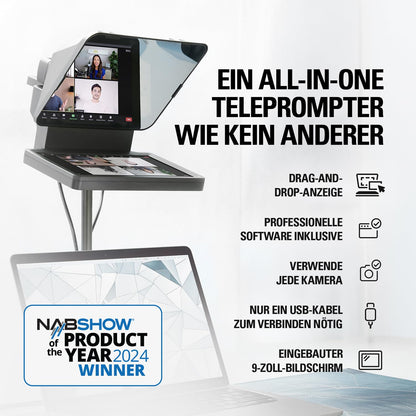 Elgato Prompter - Teleprompter with built-in screen for YouTube, Twitch, Zoom, Teams, and more, supports DSLR/Webcam/Smartphone, Drag&Drop monitor display, works with Mac/PC & Stream Deck.