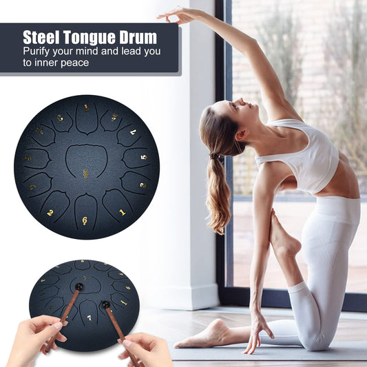 JAMITE Tongue Drum 13 Notes 10 Inch, Steel Pan Tones Percussion Hand Drum with Accessories Box, Bag, Fingerpick, Music Book and Mallet for Meditation Yoga Sound Healing.