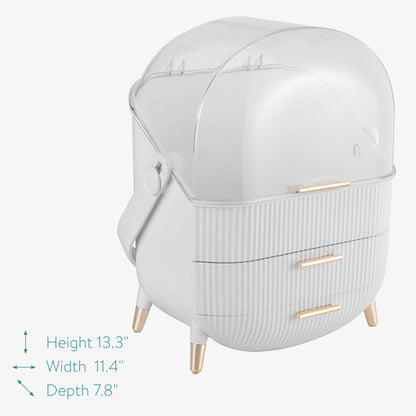 Navaris Makeup Organizer - storage for cosmetics - organizational system with 2 drawers - portable storage box for bathroom or vanity - White