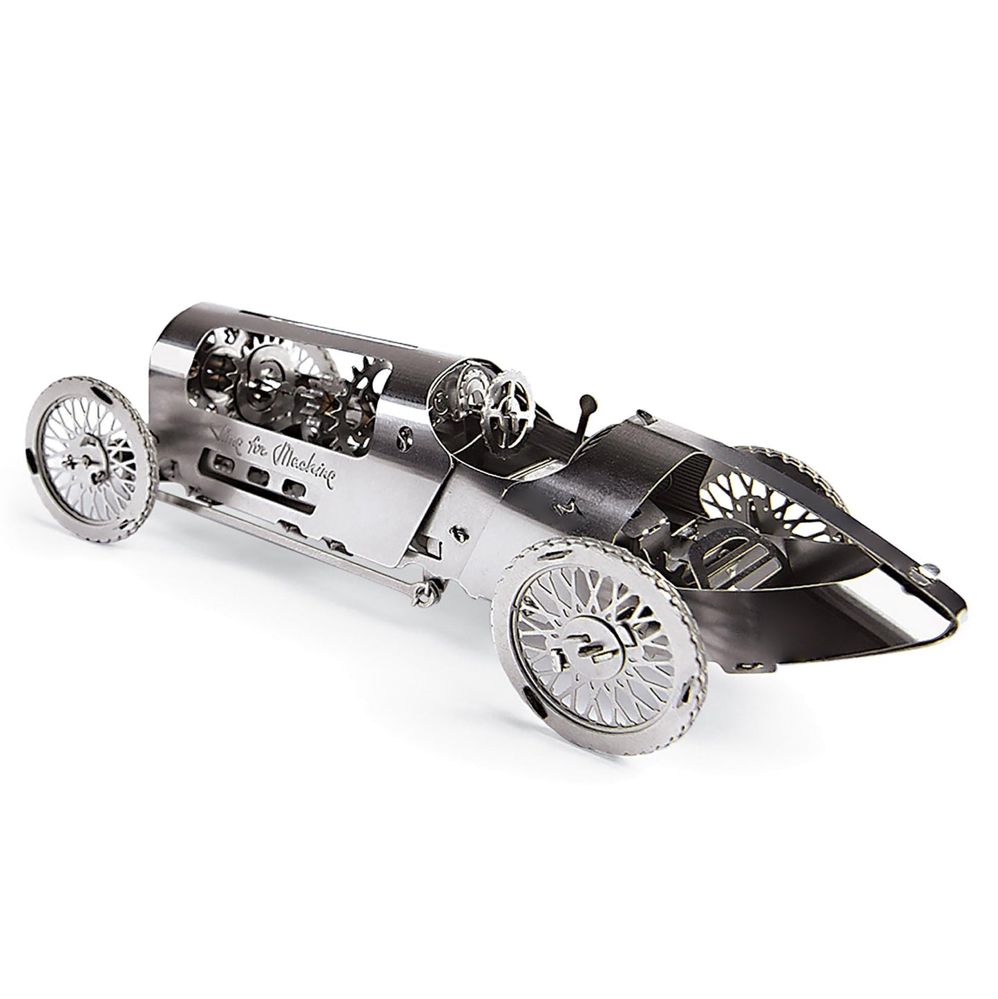 TimeForMachine 3D Puzzle Set, mechanical 3D metal puzzle, racing car model, vintage silver.