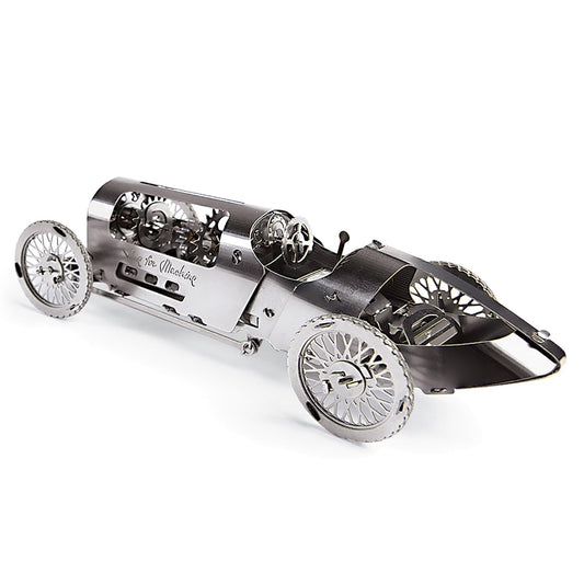 TimeForMachine 3D Puzzle Set, mechanical 3D metal puzzle, racing car model, vintage silver.