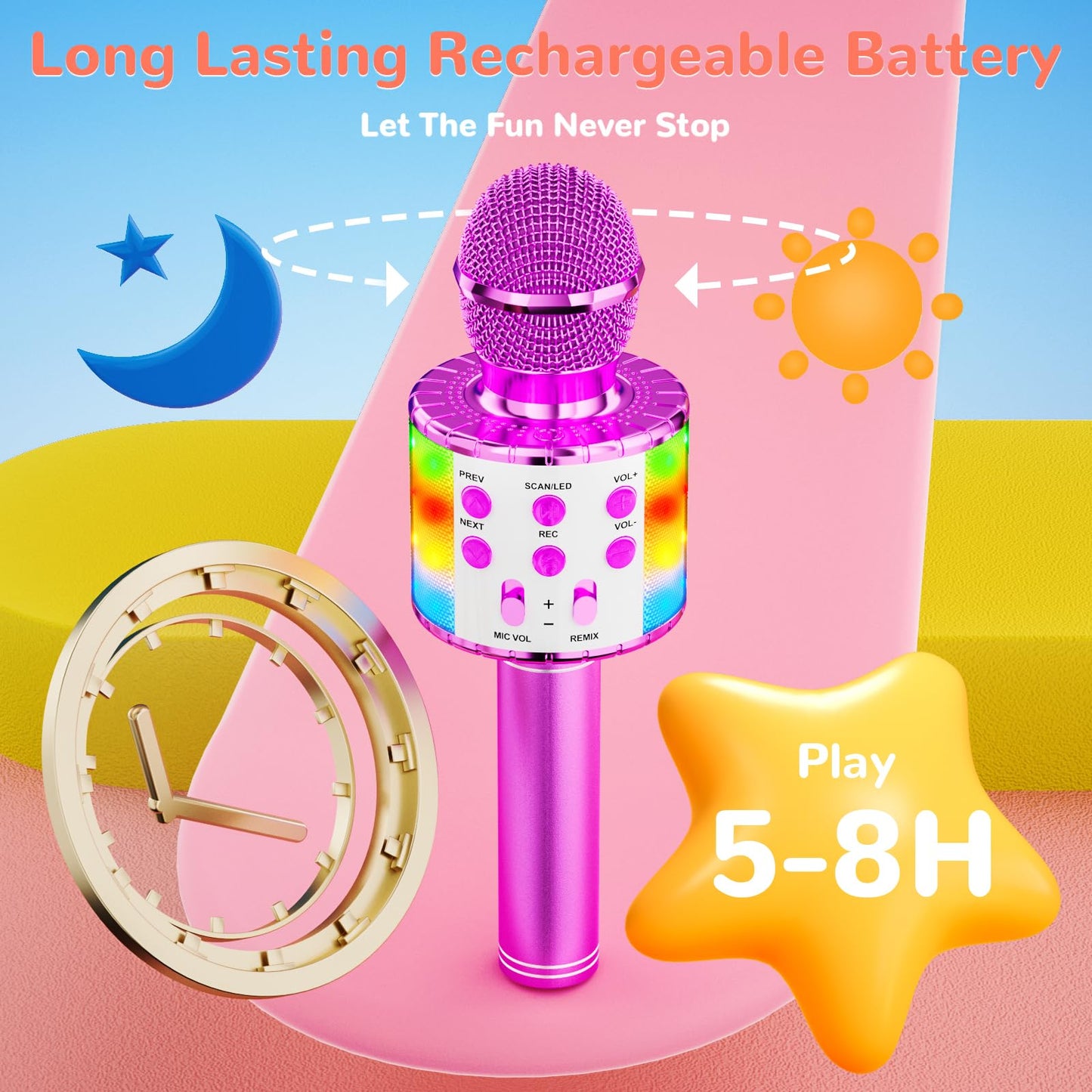 Magic Sing LED Karaoke Microphone for Kids, Wireless Bluetooth Toy for ages 3-12 Girls Gift KTV Speaker with Voice Changer, Home KTV Karaoke Machine for Android, iOS, PC (Purple)