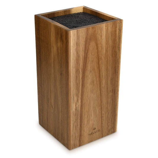 Navaris acacia wood knife block with bristle insert - wooden knife block empty - universal for kitchen knives, chef's knives, cooking utensils.