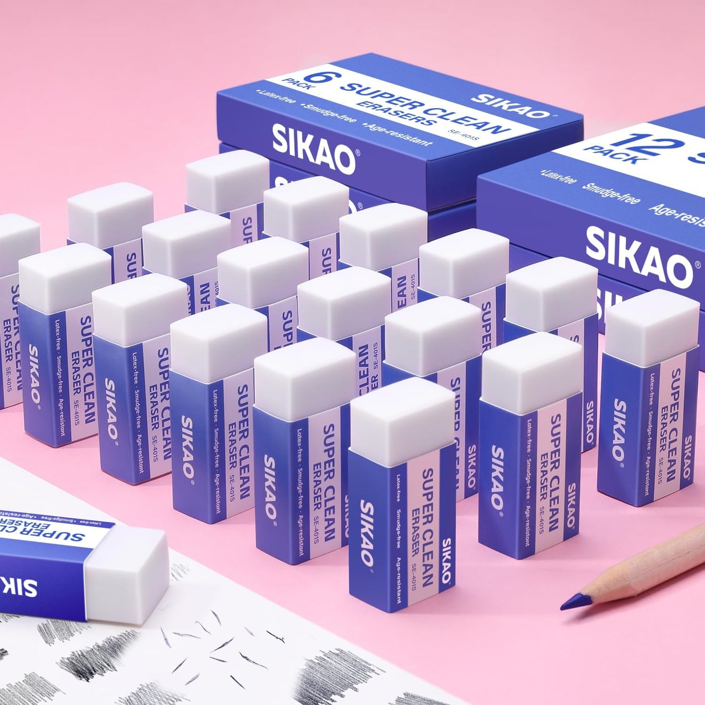 Erasers Sikao 120 Pieces Pencil Eraser Kids, White Bulk Erasers, Art Eraser Soft for Drawing Sketching, Erasers for Artists, Office School Essentials, Eraser