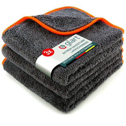 Glart 443TPO Microfiber Cloths 3-Pack - 600 GSM - 40x40 cm - Plush Car Polishing Cloths for Drying & Care - Ultra-soft, lint-free & absorbent - For car care, motorcycle, boat & household