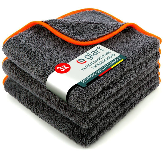 Glart 443TPO Microfiber Cloths 3-Pack - 600 GSM - 40x40 cm - Plush Car Polishing Cloths for Drying & Care - Ultra-soft, lint-free & absorbent - For car care, motorcycle, boat & household