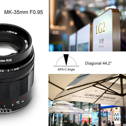 Meike 35mm f0.95 large aperture manual focus prime lens, compatible with Sony E-Mount mirrorless cameras NEX 3 3N NEX 5R NEX 6 7 A6600 A6400 A5000 A5100 A6000 A6100 A6300 A6500 A300.