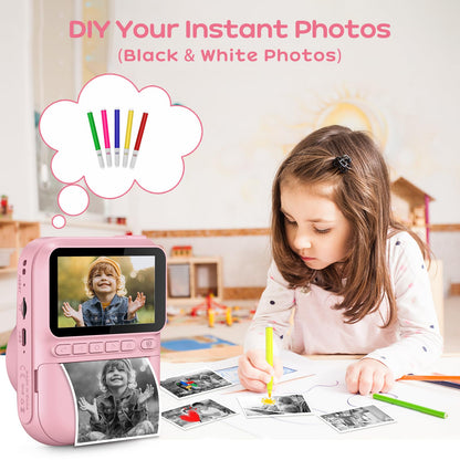GREENKINDER Instant Camera for Kids, 14MP 3.0 Inch Screen Kids Camera Instant Camera with 32G Card, Printing Paper & Colored Pens, 1080P Kids Camera Instant Print, 3-12 Years