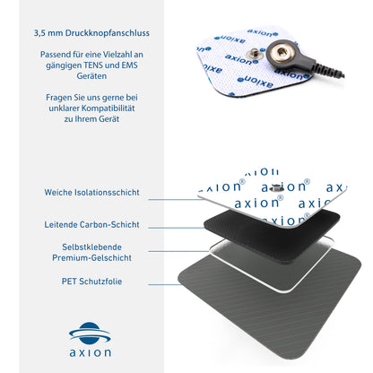 12-piece assorted set of TENS EMS electrode pads with snap button - compatible with TENS devices & EMS trainers from Sanitas (like SEM 40,41) & Beurer (like EM 40,41) | Reusable | certified medical product axion