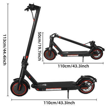 E-Scooter with street legal 350W motor, 25-30km range, 8.5" honeycomb tires. Electric scooter load capacity LED up to 120kg, 20km/h ABE electric scooter foldable E-scooter for commuting. Dual braking system.