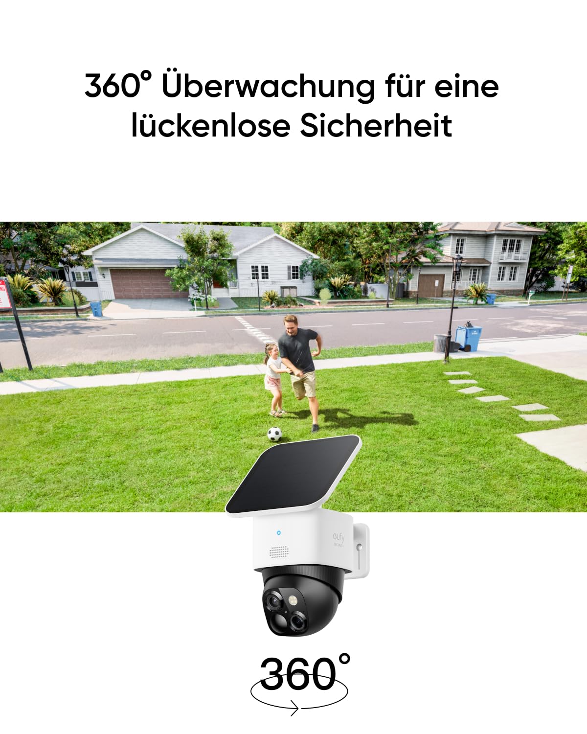 eufy Security SoloCam S340, outdoor surveillance camera, 360° monitoring, no blind spots, outdoor battery-powered surveillance camera, solar, 2.4GHz WiFi, free use, compatible with HomeBase 3