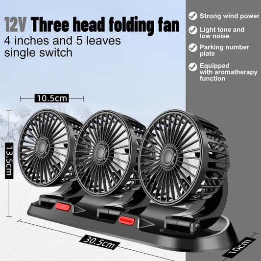 Shengruili Car Fan, 12V Three Heads Car Fan, 360° Rotatable Double Head Fan, Car Vehicle Fan, Car Fan, Car Fan for Backseat, RV, Trucks, SUVs
