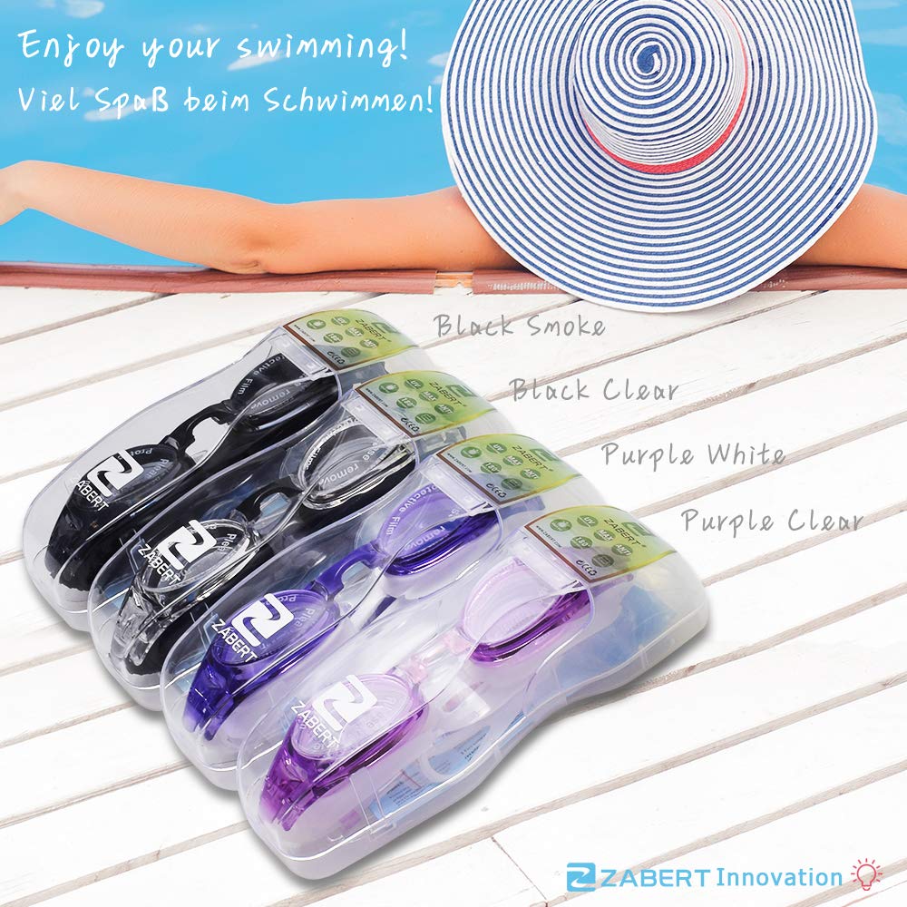 ZABERT Swim Goggles, W5 Swimming Goggles for Adults Men Women Kids 8+ Years Swimming Goggles Anti-fog UV Protection Large Triathlons Competitions Swim Goggles Black Grey
