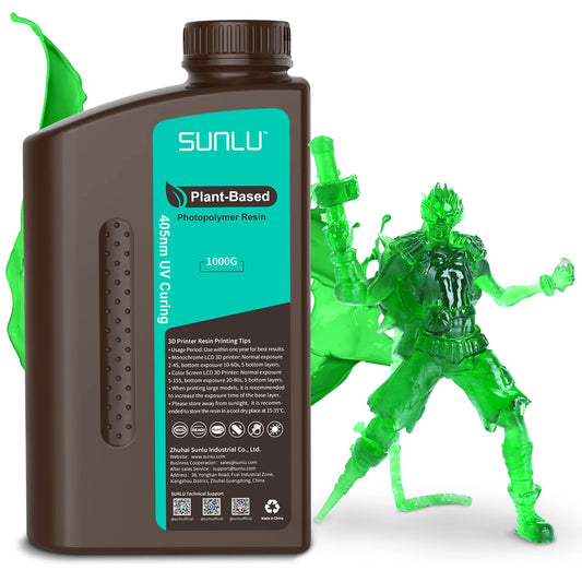 SUNLU 3D Printer Plant Based Resin, 1KG 405nm UV Odorless Eco Resin for 4K/8K LCD/DLP/SLA Resin 3D Printers, Environmentally Friendly 3D Printing Resin, Low Shrinkage, Fast Curing, Clear Green 1000g