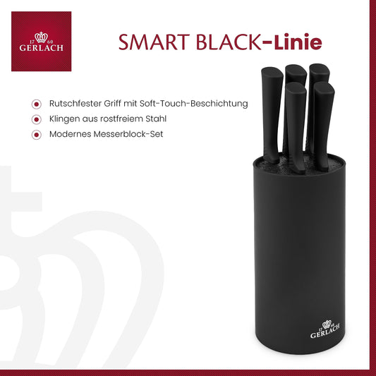 Gerlach Smart Black Knife Block Set Kitchen Knife Set 5 Stainless Steel Knives Santoku Vegetable Knife Kitchen Kitchen Utensils Kitchen Accessories