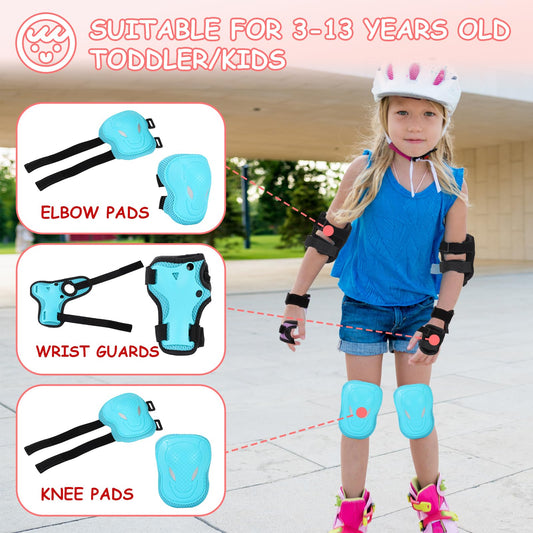 BURSUN Knee Pads for Kids, Adjustable Knee, Elbow, and Wrist Pads, Protective Gear Set for Inline Skating, Rollerblading, Skateboarding, and Roller Skating.