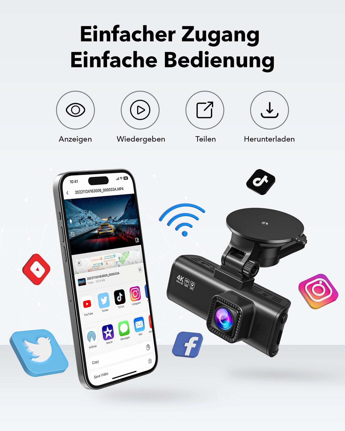 REDTIGER Dashcam for Car Front and Rear 4K/2.5K with STARVIS 2, Car Dash Cam Camera 3.18" IPS Screen, Free 128GB Card, 5.8GHz WiFi, GPS, 170° Wide Angle WDR, Supports up to 256GB Max (F7NP)