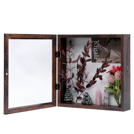 Muzilife Wood 3D Picture Frame for Filling with Opening 28x35cm, Dark Brown Object Frame with Pins and Dowels for DIY Display Shadow Box, Gift for Family Friends Office, Dark Brown