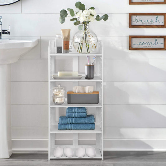 White shoe rack, 40 cm wide shoe rack, narrow and tall shelf, small standing shelf with 5 shelves, stackable bathroom shelf, kitchen storage shelves, decorative shelf, shoe cabinet for hallway, bathroom, kitchen, living room.