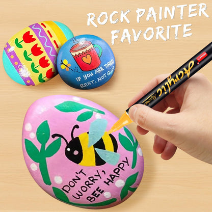 Acrylic paint pens for stones, 36pc. Waterproof, dishwasher safe. Can be used on stones, porcelain, glass, canvas, ceramic, wood, metal, plastic. Quick-drying, non-toxic, odorless.