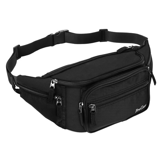 ProCase Large Waist Bag Waist Pack Waterproof Hip Bag for Men and Women Large Nylon Fanny Pack with 6 Zipper Pockets for Traveling Sports Hiking Jogging Dog Walking