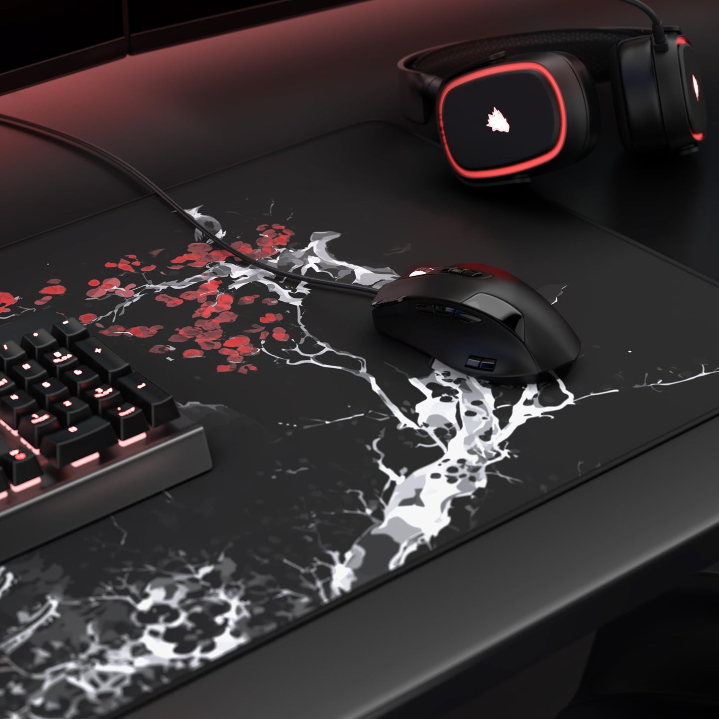 TITANWOLF - XXL Speed Gaming Mousepad 900 x 400mm - XXL Mousepad - Desk Pad Large Size - Improved Precision and Speed - Japan Ink Painting Black