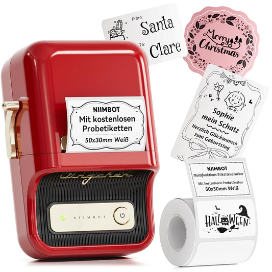NIIMBOT B21 Label Printer, Self-Adhesive Labeling Machine Bluetooth Label Maker Sticker Printer, Portable Label Printer for Barcode Retail Office, Red.