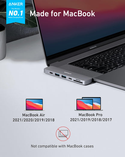 Anchor PowerExpand Direct 7-in-2 USB-C Hub for MacBook, USB-C adapter with Thunderbolt 3 USB-C (100W PD), 4K HDMI port, USB-C & USB-A 3.0 data transfer, SD & microSD card slot.