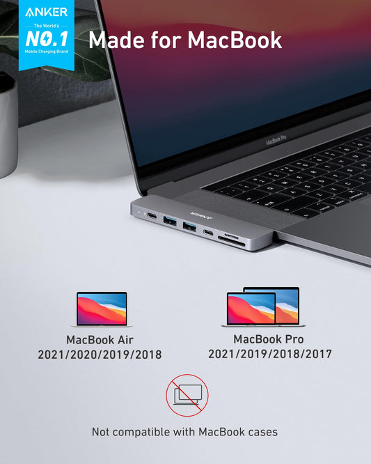 Anchor PowerExpand Direct 7-in-2 USB-C Hub for MacBook, USB-C adapter with Thunderbolt 3 USB-C (100W PD), 4K HDMI port, USB-C & USB-A 3.0 data transfer, SD & microSD card slot.