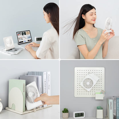 JISULIFE Small Desk Fan, Mini Portable Rechargeable USB Small Fan, 160° Foldable with 4500mAh, Extremely Quiet, 4 Speeds Desk Fan for Office, Home, Camping-White