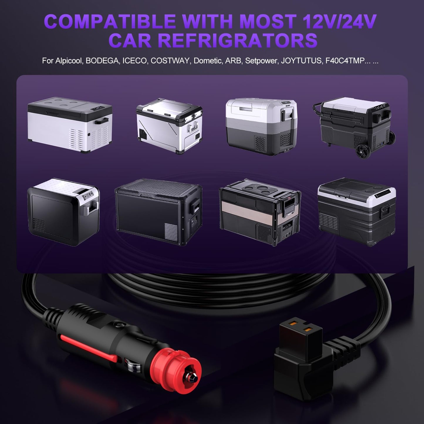 12V car extension cable 3.5M for Dometic, Alpicool, Waeco CF, ARB, Setpower, ICECO coolers. Cigarette lighter plug 12 Volt car fridge power cable DC 12V replacement cable for coolers.