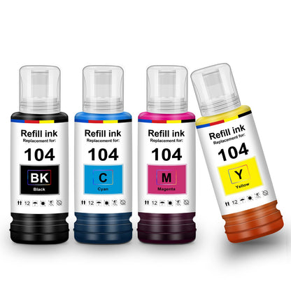 UniPlus Ink E104 ET-2870 ET-2810 ET-2820 ET-1810 ET-2720 ET-2840 ET-2826 Printer Cartridges Compatible for Epson E104 Multipack Refill Compatible for Epson Ecotank ET-2830 ET-2821 ET-4800 ET-4700.