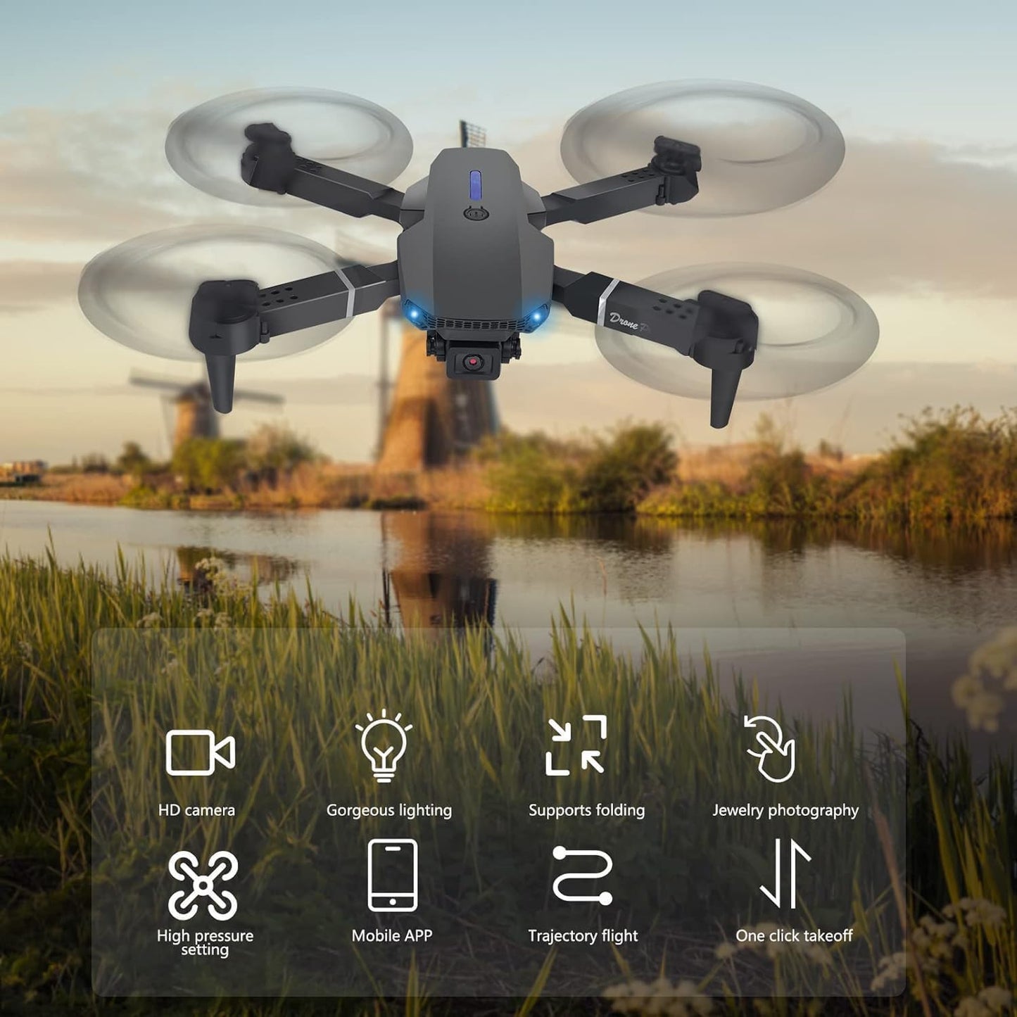 Drone with HD 1080P Camera, Foldable Drone with Long Flight Time, RC Quadcopter with Bag, 3D Flip, One Key Start/Land, Headless Mode, Flight Path Flight, Mini Drone Gift for Beginner Kids, with 2 Batteries