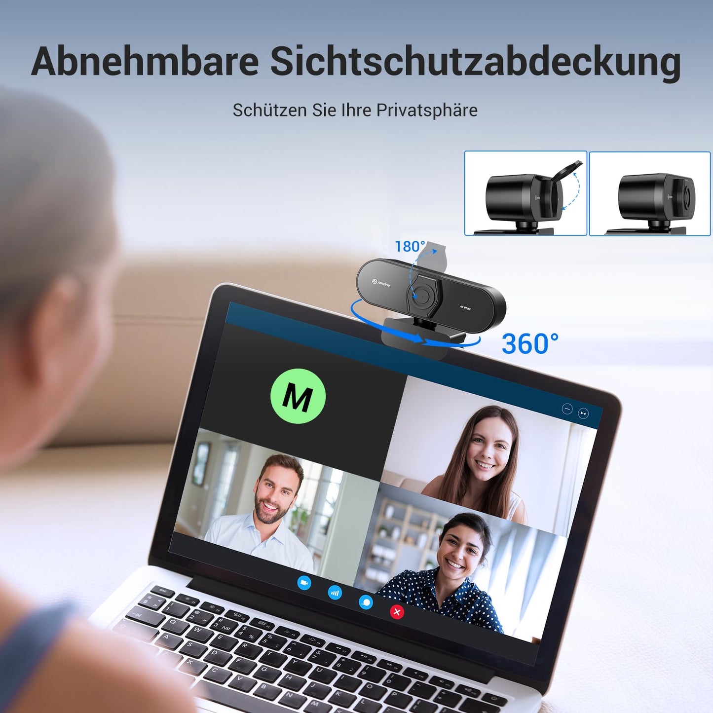 N newline 4k webcam with 2 microphones, 12 megapixels, instant dual PDAF/CDAF autofocus, 1080p@60FPS, clear stereo sound, automatic light correction, USB PC camera for Windows MacOS streaming.