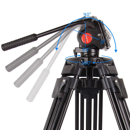 POLAM-PHOTO 163cm Professional Video Tripod with Fluid Head, High-performance Aluminum Double Tube Tripod, Load Capacity 8kg, Durable Tripod for Video Cameras
