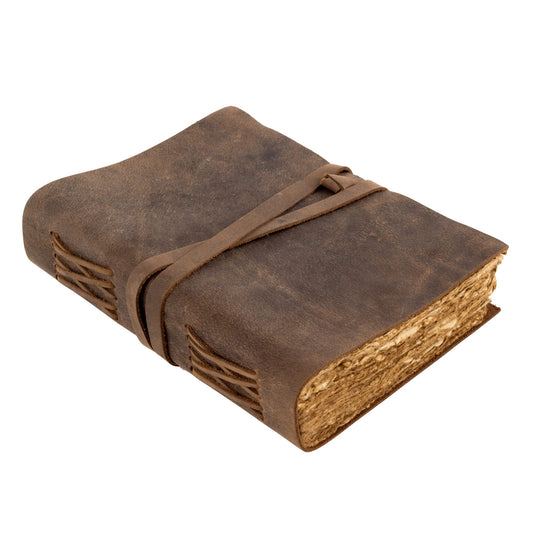 Moonster Vintage Leather Notebook, 240 pages Wood-free Cotton Wove Paper, Deckle Edge Journal, Leather Diary, Sketchbook, Blank Book, Decorative Book Vintage, Leather Guest Book - 18x13cm
