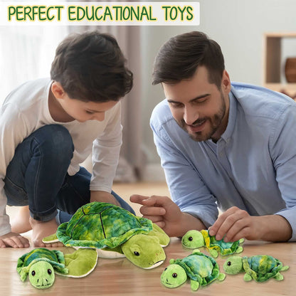 Aoriher Stuffed Animal Turtle 12-inch with 4 Pieces Small Plush Soft Sea Animal Mini Toys Decorative Pillows for Birthday Decoration